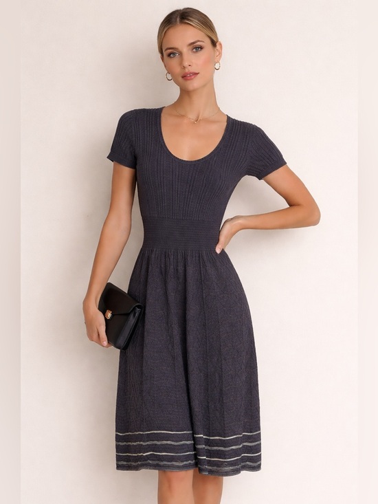 M by Missoni Dresses & Skirts - M Missoni Knit Dress Gray Ribbed Fit & Flare Italian Designer Elegant Timeless